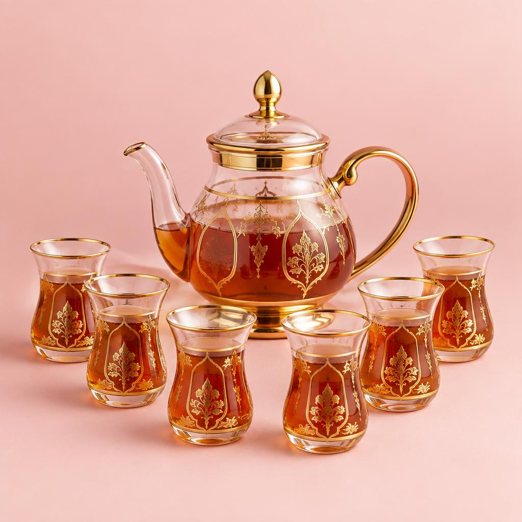 Gilded Glass Tea Set with Teapot